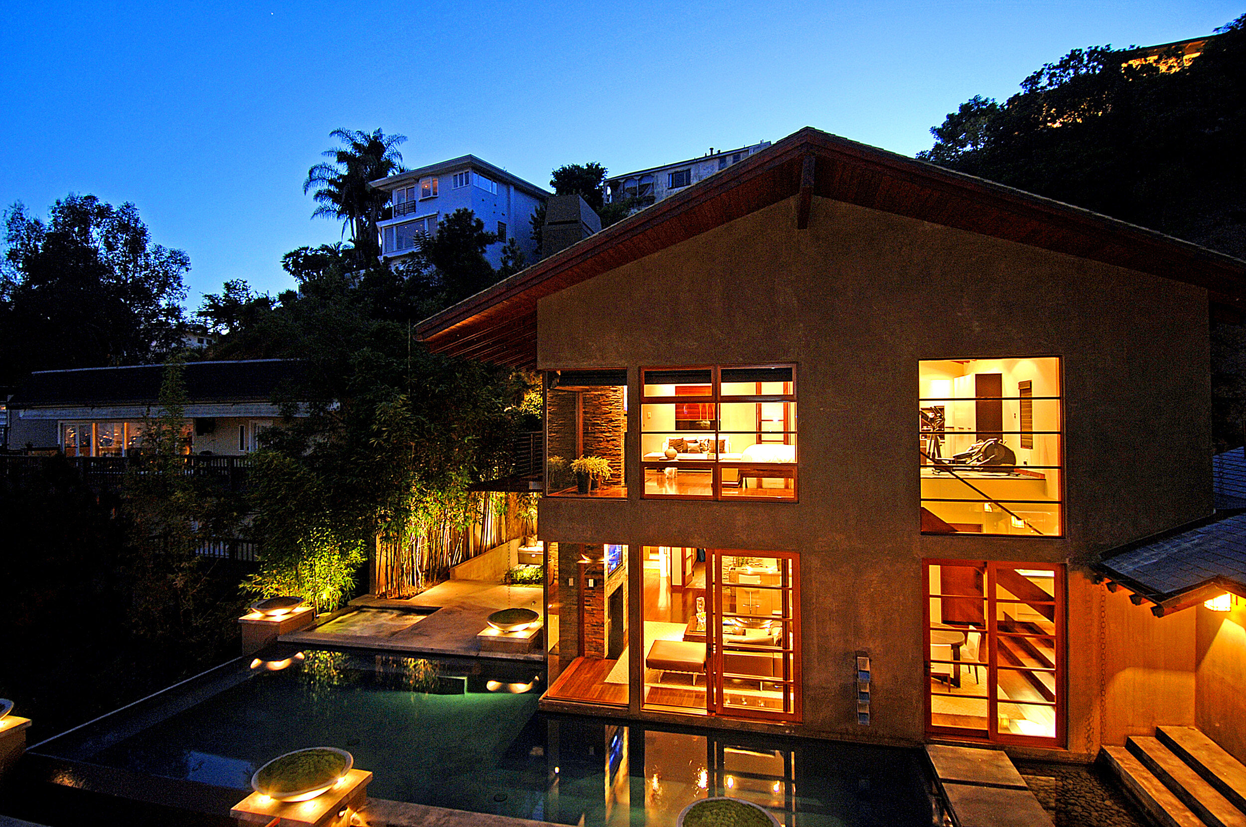 9342 sierra mar, a custom hollywood hills home with warm modern design & luxury water — whipple russell architects