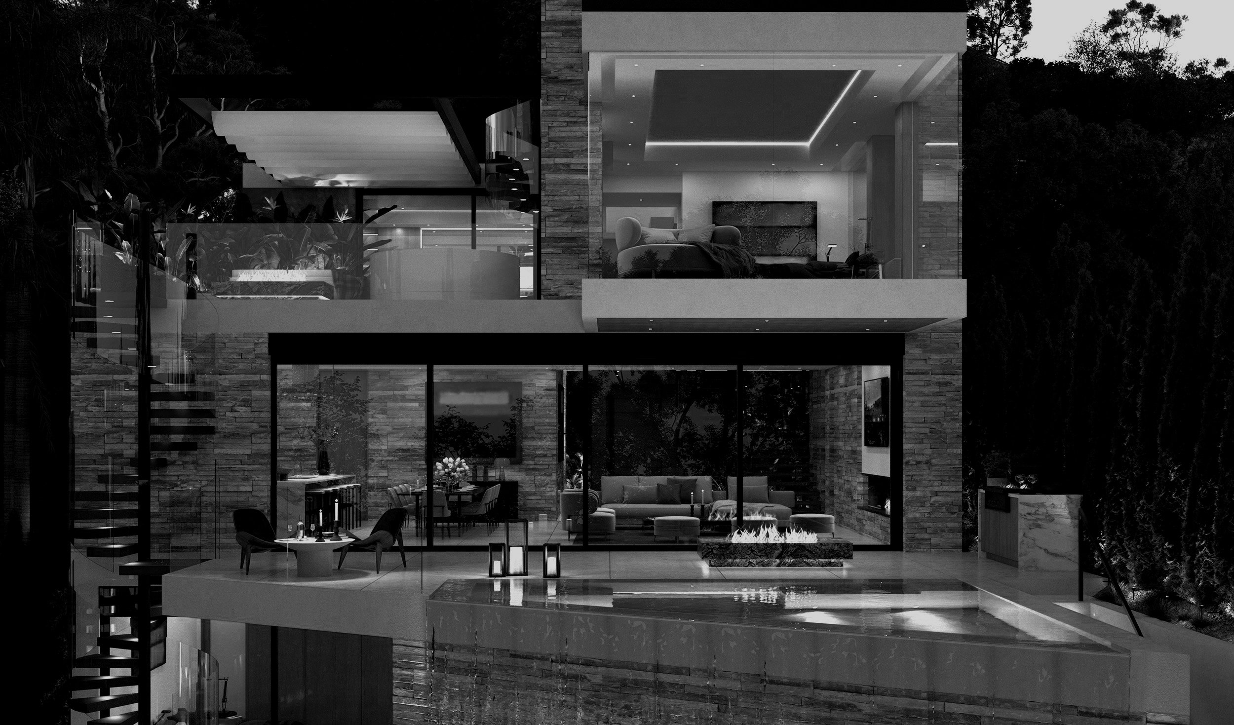 hedges, a modern hollywood hills home with luxury pool terrace & fire features — whipple russell architects