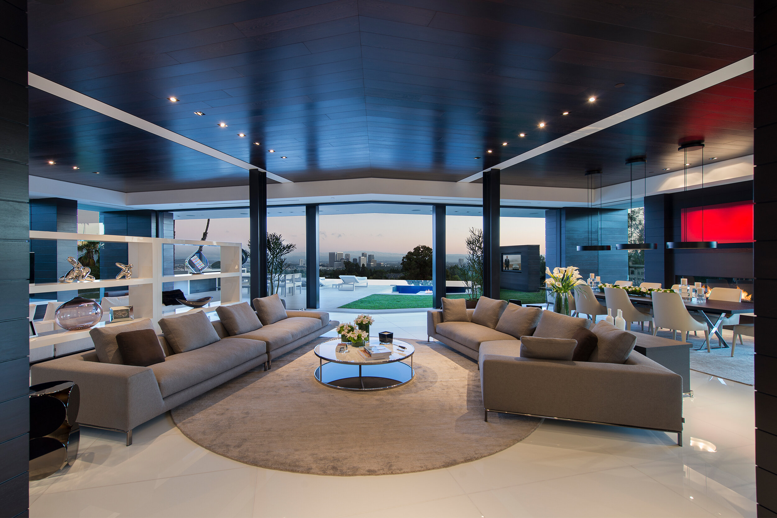 modern beverly hills home with moat style pool, hilltop views & fire features — whipple russell architects